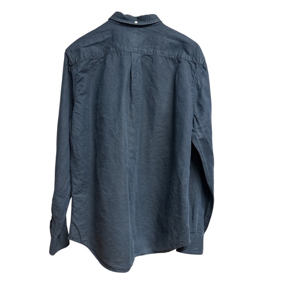 Levis Mens Slim Fit Navy Blue Linen Cotton Blend Button Down Shirt XL - Picture 3 of 7